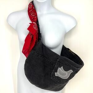 Vintage One of a Kind Upcycled Gap Jeans Zippered Sling Bag Purse with Bandana